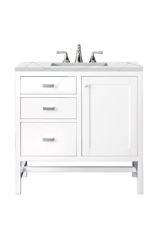 JAMES MARTIN E444-V36-GW-3ENC ADDISON 36 INCH SINGLE VANITY CABINET WITH ETHEREAL NOCTIS TOP - GLOSSY WHITE