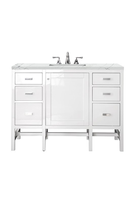 JAMES MARTIN E444-V48-GW-3ENC ADDISON 48 INCH SINGLE VANITY CABINET WITH ETHEREAL NOCTIS TOP - GLOSSY WHITE