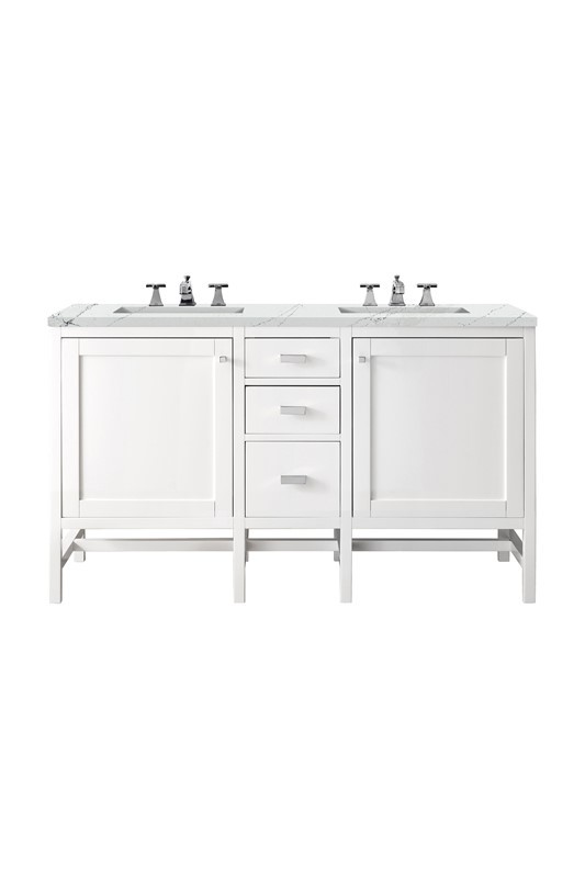 JAMES MARTIN E444-V60D-GW-3ENC ADDISON 60 INCH DOUBLE VANITY CABINET WITH ETHEREAL NOCTIS TOP - GLOSSY WHITE