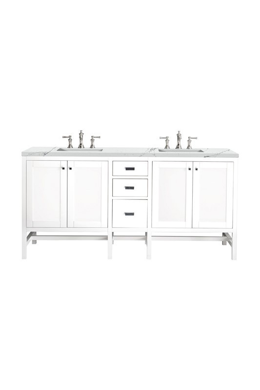 JAMES MARTIN E444-V72-GW-3ENC ADDISON 72 INCH DOUBLE VANITY CABINET WITH ETHEREAL NOCTIS TOP - GLOSSY WHITE