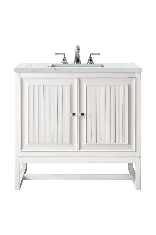 JAMES MARTIN E645-V30-GW-3ENC ATHENS 30 INCH SINGLE VANITY CABINET WITH ETHEREAL NOCTIS TOP - GLOSSY WHITE