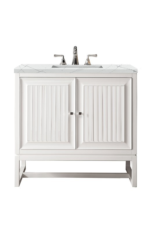 JAMES MARTIN E645-V36-GW-3ENC ATHENS 36 INCH SINGLE VANITY CABINET WITH ETHEREAL NOCTIS TOP - GLOSSY WHITE