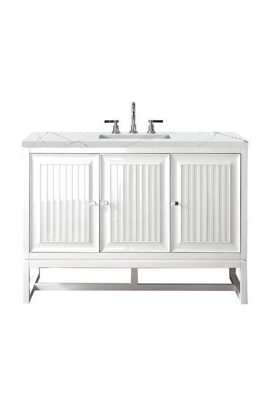 JAMES MARTIN E645-V48-GW-3ENC ATHENS 48 INCH SINGLE VANITY CABINET WITH ETHEREAL NOCTIS TOP - GLOSSY WHITE