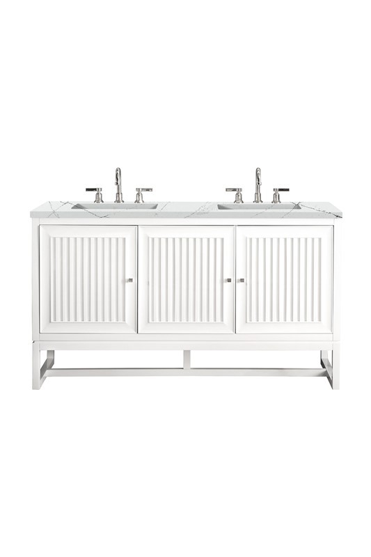 JAMES MARTIN E645-V60D-GW-3ENC ATHENS 60 INCH DOUBLE VANITY CABINET WITH ETHEREAL NOCTIS TOP - GLOSSY WHITE