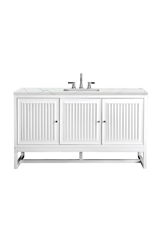 JAMES MARTIN E645-V60S-GW-3ENC ATHENS 60 INCH SINGLE VANITY CABINET WITH ETHEREAL NOCTIS TOP - GLOSSY WHITE