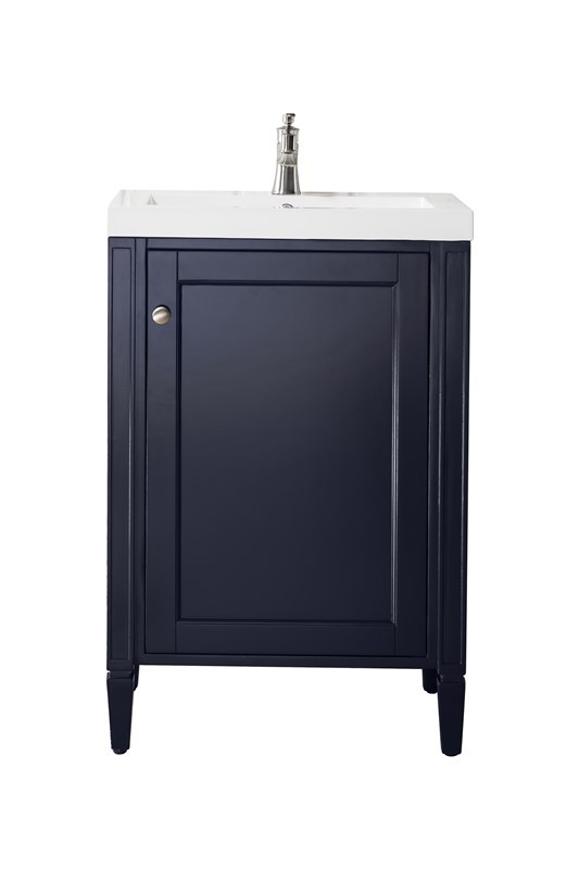 JAMES MARTIN E652V24NVBWG BRITANNIA 23 5/8 INCH SINGLE VANITY CABINET WITH WHITE GLOSSY COMPOSITE COUNTERTOP - NAVY BLUE