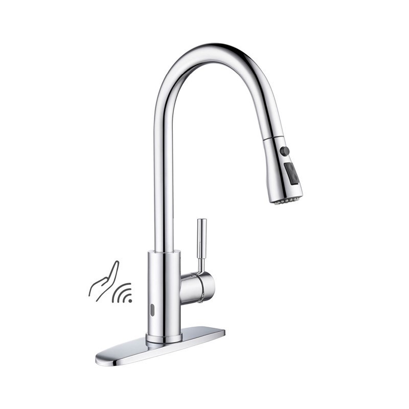 KIBI USA F102-S 16 1/2 INCH SINGLE HOLE DECK MOUNT SINGLE HANDLE PULL-DOWN KITCHEN FAUCET WITH TOUCH SENSOR