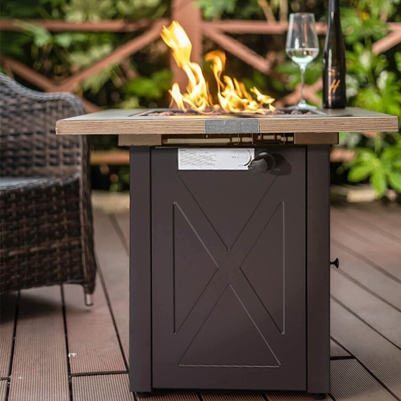 DIRECT WICKER HYMY-CDF-WMGB28-X 28 INCH OUTDOOR SQUARE PROPANE GAS FIREPIT TABLE WITH BIONIC WOOD GRAIN LID
