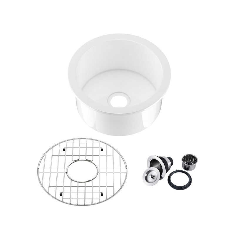 KIBI USA K2-S19RO CRATER 18 1/2 INCH FIRECLAY FARMHOUSE UNDERMOUNT KITCHEN SINK WITH BOTTOM GRID AND STRAINER - WHITE