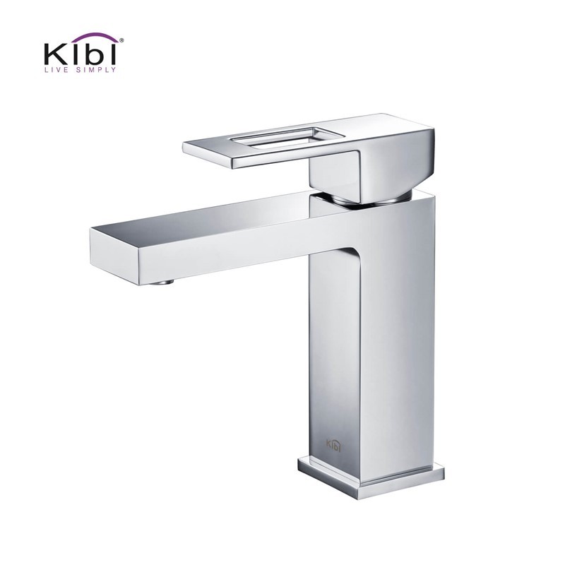 KIBI USA KBF1002 CUBIC 6 3/4 INCH SINGLE HOLE DECK MOUNTED SOLID BRASS SINGLE-HANDLE BATHROOM VANITY SINK FAUCET WITH WATER HOSE