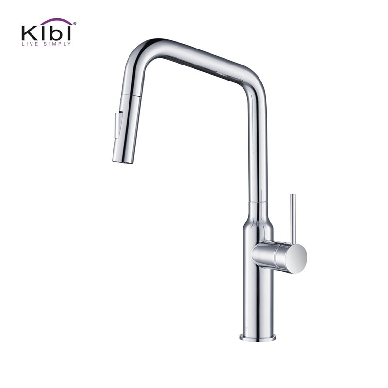 KIBI USA KKF2007 MACON 17 1/8 INCH SINGLE HOLE DECK MOUNT BRASS HIGH ARC SINGLE LEVEL KITCHEN FAUCET WITH PULL-OUT SPRAYER
