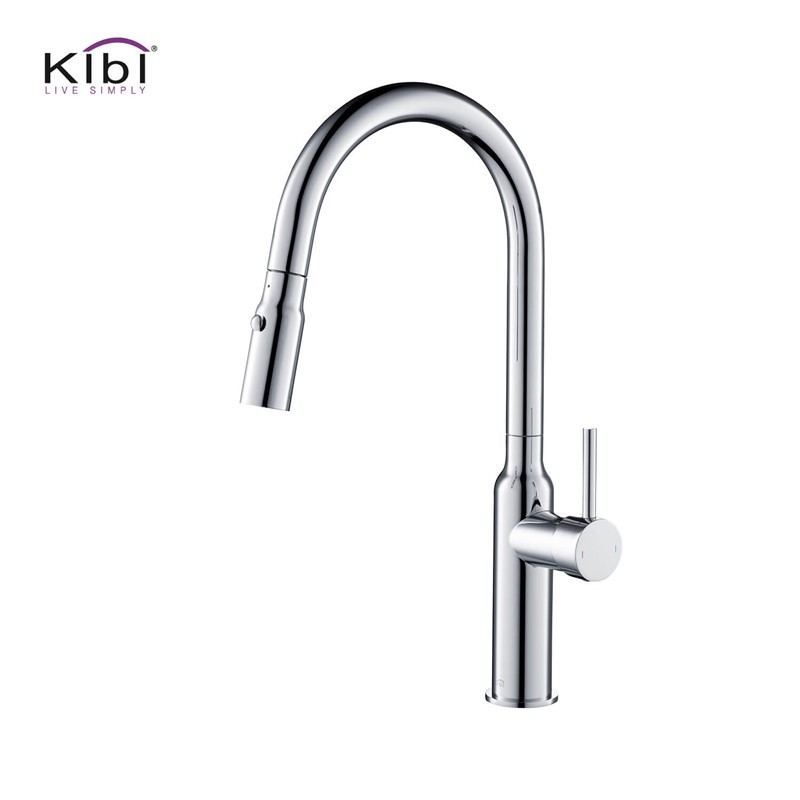 KIBI USA KKF2008 HILO 17 INCH SINGLE HOLE DECK MOUNT HIGH ARC PULL-OUT SINGLE LEVEL LEAD FREE BRASS KITCHEN FAUCET WITH SPRAYER AND MAGNETIC DOCKING