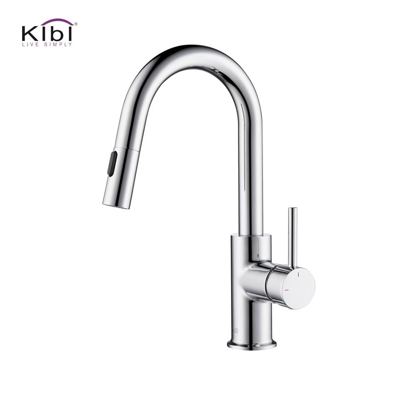 KIBI USA KKF2011 LUXE 13 1/2 INCH SINGLE HOLE DECK MOUNT PULL-DOWN KITCHEN FAUCET WITH SPRAYER AND MAGNETIC DOCKING