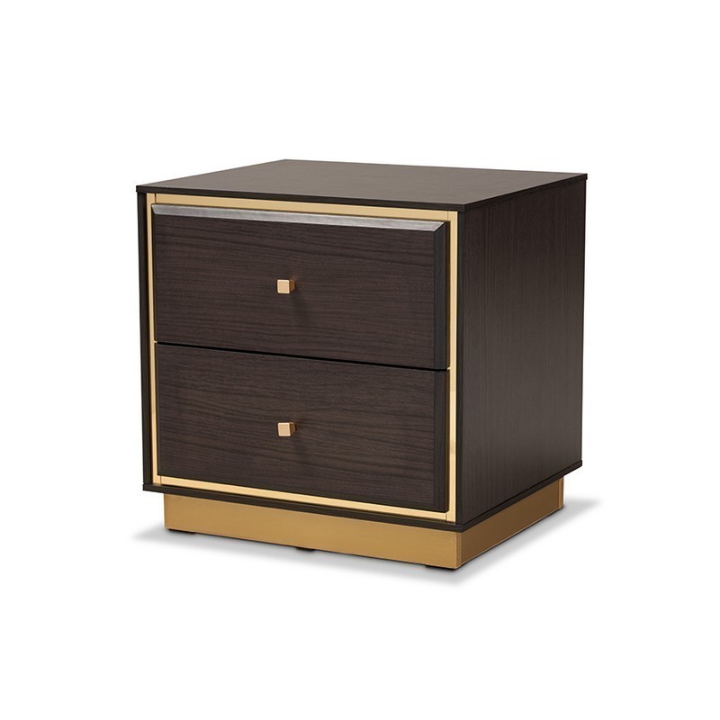 BAXTON STUDIO LV28ST28240-MODI WENGE-NS CORMAC 18.9 INCH MID-CENTURY MODERN TRANSITIONAL DARK BROWN FINISHED WOOD AND GOLD METAL 2-DRAWER NIGHTSTAND