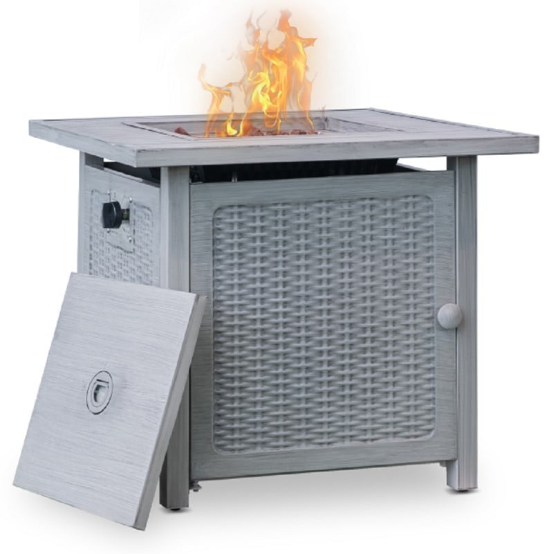 DIRECT WICKER TM-GFT-82828-LG 28 1/2 INCH SLAT TOP GAS FIREPIT TABLE - LIGHT GRAY