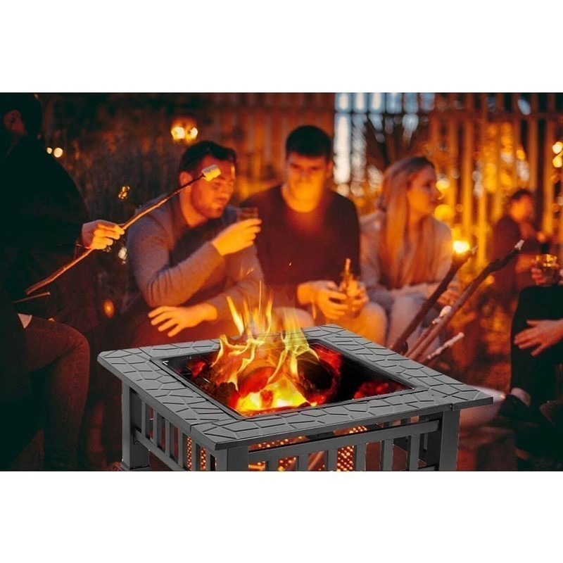 DIRECT WICKER UI-JYL-BK 32 INCH METAL PORTABLE COURTYARD FIREPIT WITH ACCESSORIES - BLACK