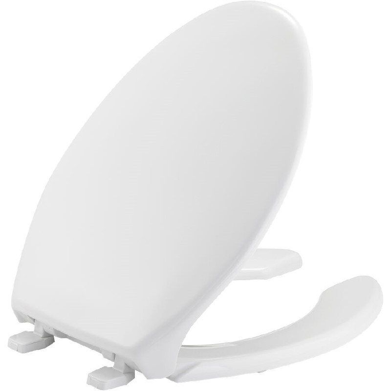 BEMIS 1950 000 18 5/8 INCH ELONGATED OPEN FRONT COMMERCIAL PLASTIC TOILET SEAT WITH COVER AND TOP-TITE HINGE - WHITE