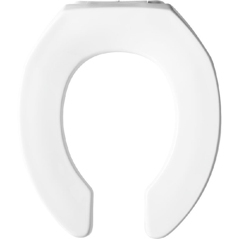 BEMIS 2055CT 000 16 3/8 INCH ROUND OPEN FRONT LESS COVER COMMERCIAL PLASTIC TOILET SEAT WITH STA-TITE CHECK HINGE AND DURAGUARD - WHITE