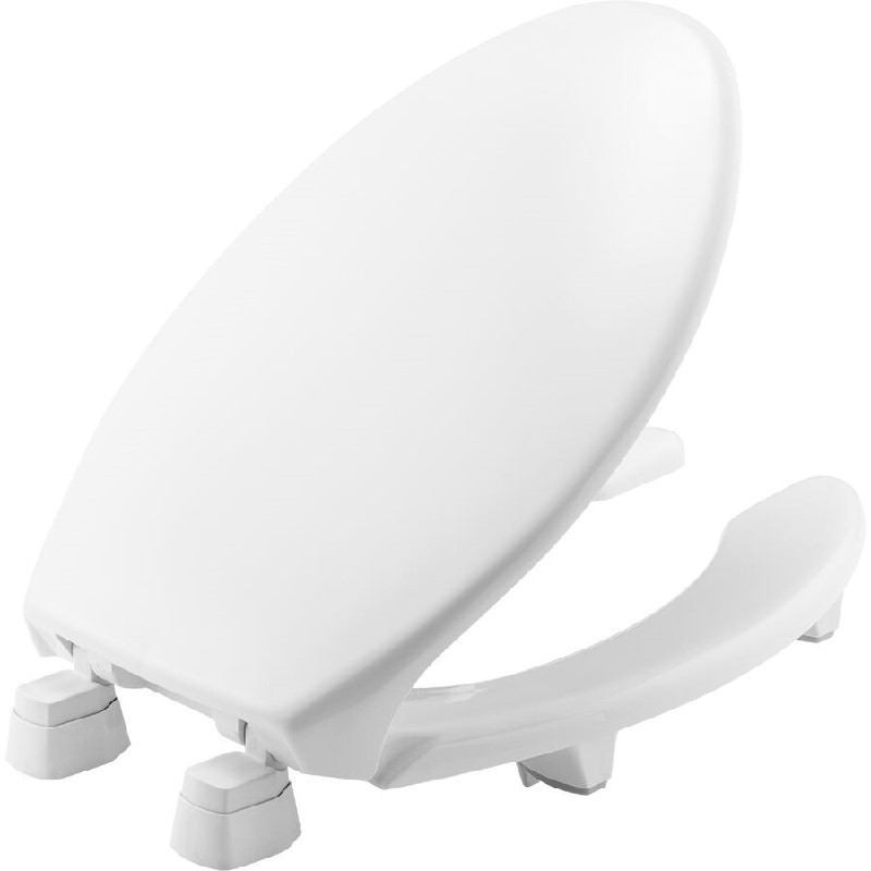 BEMIS 2L2150T 000 18 5/8 INCH ELONGATED MEDIC-AID OPEN FRONT PLASTIC TOILET SEAT WITH COVER, STA-TITE, DURAGUARD AND 2 INCH LIFTS - WHITE
