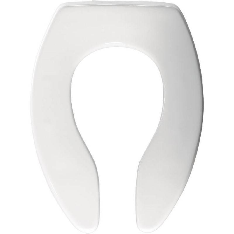 BEMIS 3155SSCT 000 18 1/2 INCH ELONGATED OPEN FRONT LESS COVER COMMERCIAL PLASTIC TOILET SEAT WITH STA-TITE SELF-SUSTAINING CHECK HINGE AND DURAGUARD - WHITE