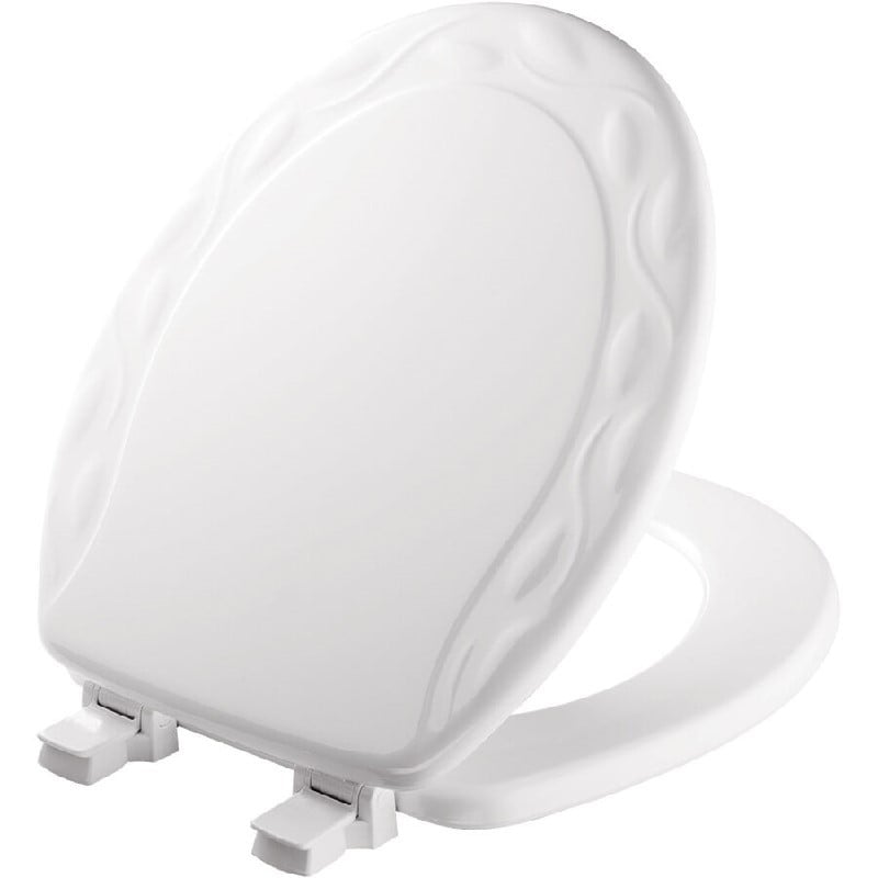 BEMIS 34ECA 000 MAYFAIR 16 3/4 INCH ROUND ENAMELED WOOD IVY DESIGN TOILET SEAT WITH STA-TITE SEAT FASTENING SYSTEM, EASY-CLEAN AND CHANGE HINGE - WHITE