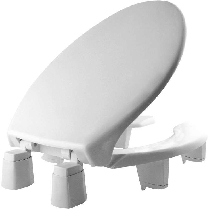 BEMIS 3L2150T 000 18 5/8 INCH ELONGATED MEDIC-AID OPEN FRONT PLASTIC TOILET SEAT WITH COVER, STA-TITE, DURAGUARD AND 3 INCH LIFTS - WHITE