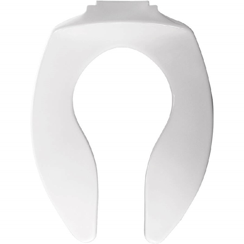 BEMIS 9400SSCT 000 CHURCH 18 1/2 INCH ELONGATED OPEN FRONT LESS COVER COMMERCIAL PLASTIC POSTUREMOLD TOILET SEAT WITH STA-TITE SELF-SUSTAINING CHECK HINGE - WHITE