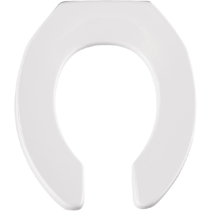 BEMIS 955SSCT 16 3/8 INCH ROUND OPEN FRONT LESS COVER COMMERCIAL PLASTIC TOILET SEAT WITH STA-TITE SELF-SUSTAINING CHECK HINGE