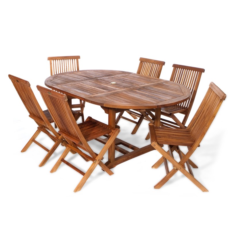 ALL THINGS CEDAR TE70-22 7-PIECE OVAL EXTENSION TABLE AND FOLDING CHAIR SET