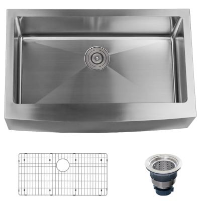 MISENO MNO163320F 32 7/8 INCH SINGLE BASIN UNDERMOUNT STAINLESS STEEL KITCHEN SINK WITH APRON FRONT - STAINLESS STEEL
