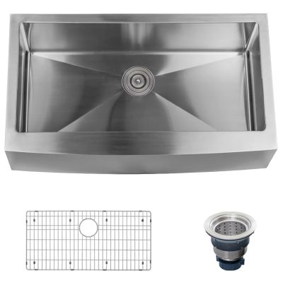 MISENO MNO163620F 35 7/8 INCH SINGLE BASIN UNDERMOUNT STAINLESS STEEL KITCHEN SINK WITH APRON FRONT - STAINLESS STEEL