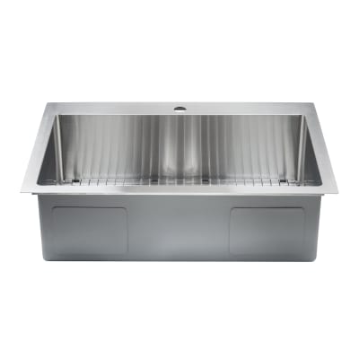 MISENO MNO3322SRTM 33 INCH SINGLE HOLE UNDERMOUNT STAINLESS STEEL KITCHEN SINK WITH FITTED BASIN RACK - STAINLESS STEEL