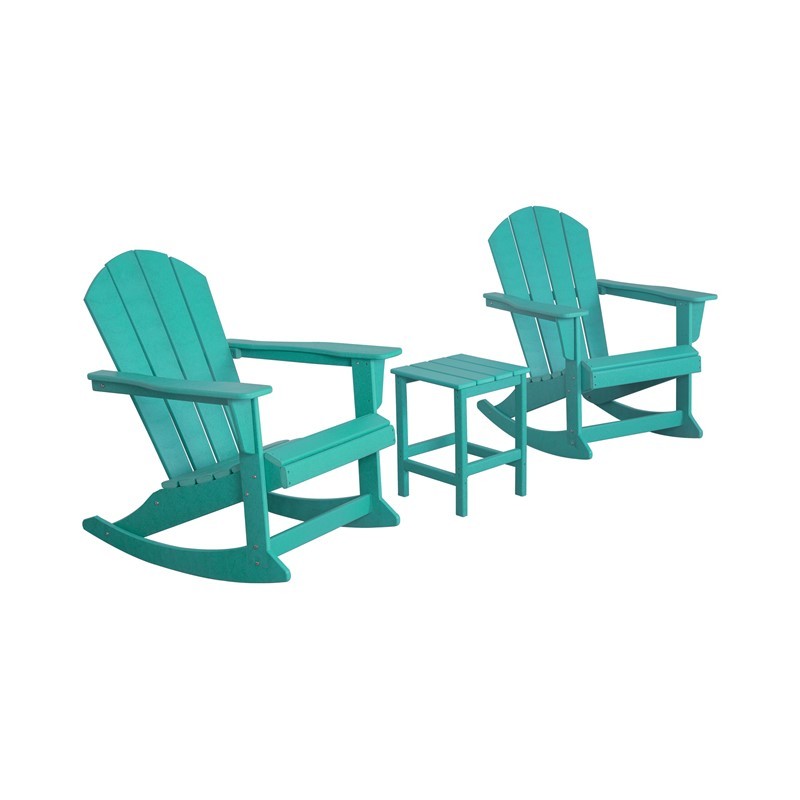 WESTIN FURNITURE 2001-RC-3 3-PIECE OUTDOOR PATIO ROCKING ADIRONDACK CHAIRS WITH SIDE TABLE SET