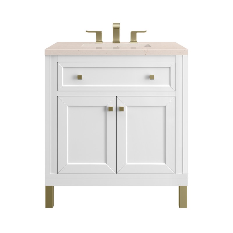 JAMES MARTIN 305-V30-GW-3EMR CHICAGO 30 INCH GLOSSY WHITE SINGLE SINK VANITY WITH 3 CM ETERNAL MARFIL TOP