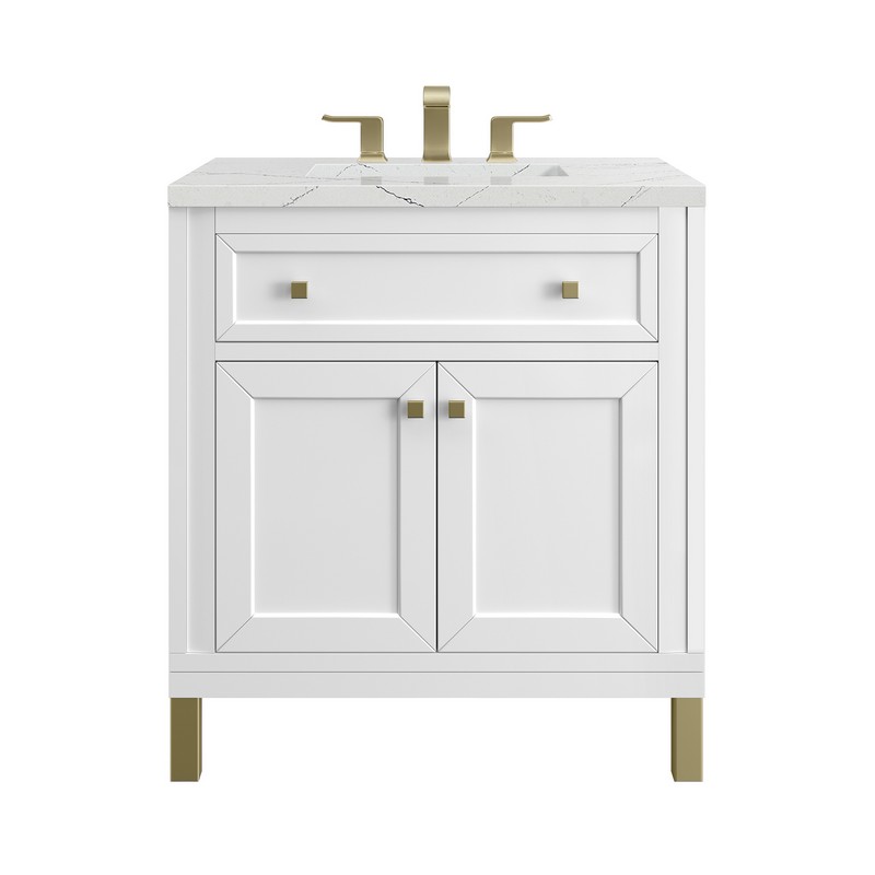 JAMES MARTIN 305-V30-GW-3ENC CHICAGO 30 INCH GLOSSY WHITE SINGLE SINK VANITY WITH 3 CM ETHEREAL NOCTIS TOP