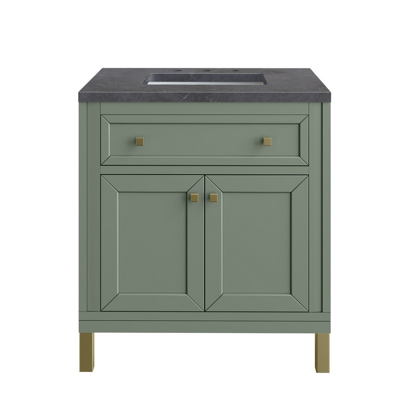 JAMES MARTIN 305-V30-SC-3CSP CHICAGO 30 INCH SMOKEY CELADON SINGLE SINK VANITY WITH 3 CM CHARCOAL SOAPSTONE TOP