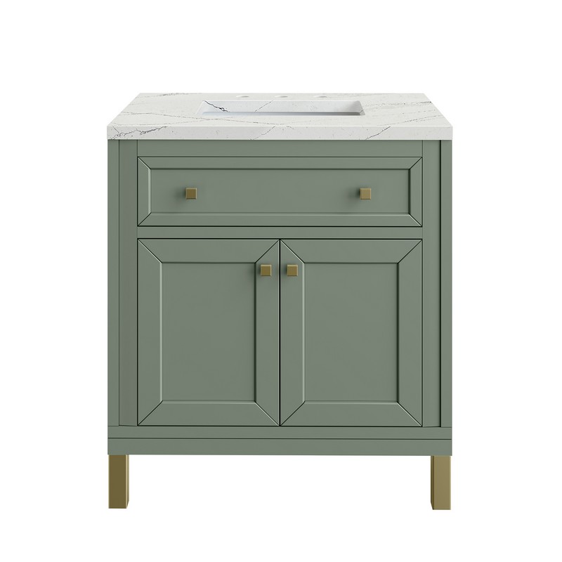 JAMES MARTIN 305-V30-SC-3ENC CHICAGO 30 INCH SMOKEY CELADON SINGLE SINK VANITY WITH 3 CM ETHEREAL NOCTIS TOP