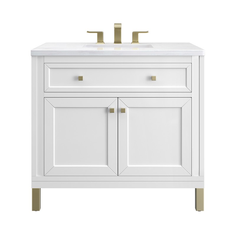 JAMES MARTIN 305-V36-GW-3AF CHICAGO 36 INCH GLOSSY WHITE SINGLE SINK VANITY WITH 3 CM ARCTIC FALL TOP