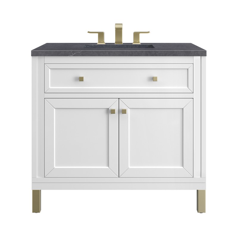 JAMES MARTIN 305-V36-GW-3CSP CHICAGO 36 INCH GLOSSY WHITE SINGLE SINK VANITY WITH 3 CM CHARCOAL SOAPSTONE TOP