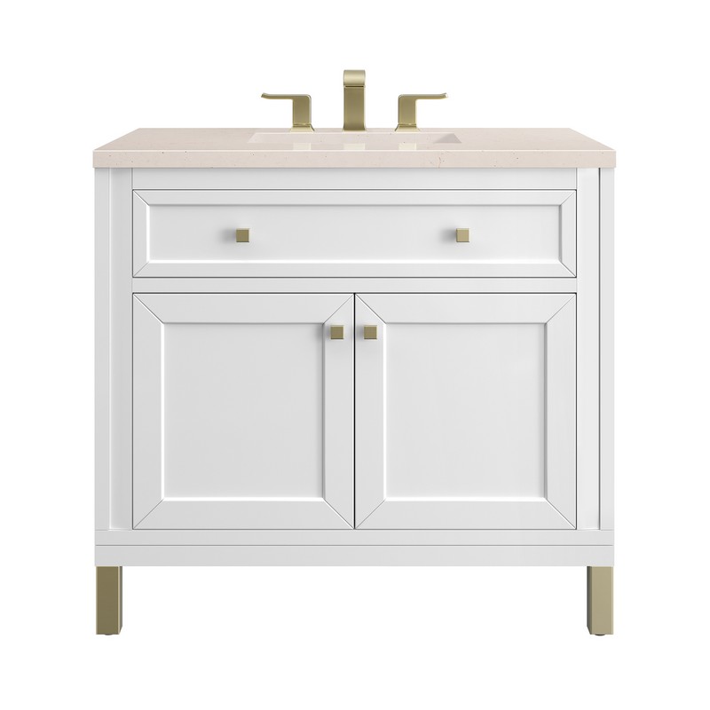 JAMES MARTIN 305-V36-GW-3EMR CHICAGO 36 INCH GLOSSY WHITE SINGLE SINK VANITY WITH 3 CM ETERNAL MARFIL TOP