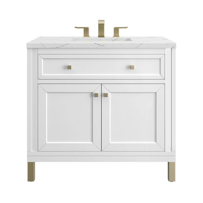 JAMES MARTIN 305-V36-GW-3ENC CHICAGO 36 INCH GLOSSY WHITE SINGLE SINK VANITY WITH 3 CM ETHEREAL NOCTIS TOP