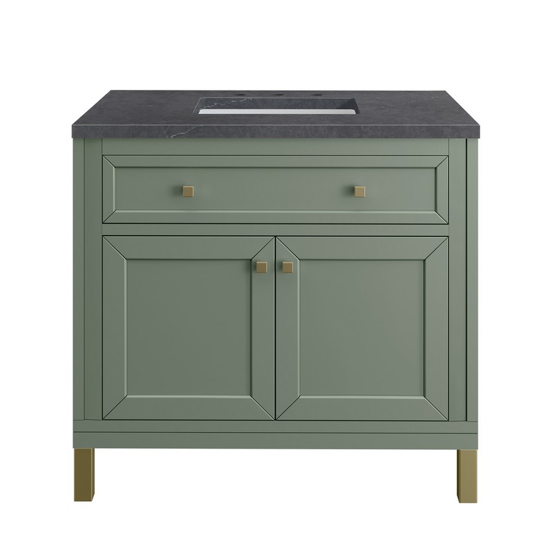 JAMES MARTIN 305-V36-SC-3CSP CHICAGO 36 INCH SMOKEY CELADON SINGLE SINK VANITY WITH 3 CM CHARCOAL SOAPSTONE TOP
