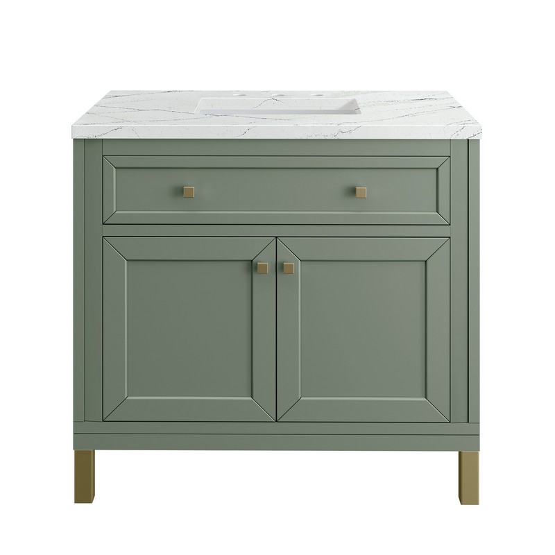 JAMES MARTIN 305-V36-SC-3ENC CHICAGO 36 INCH SMOKEY CELADON SINGLE SINK VANITY WITH 3 CM ETHEREAL NOCTIS TOP