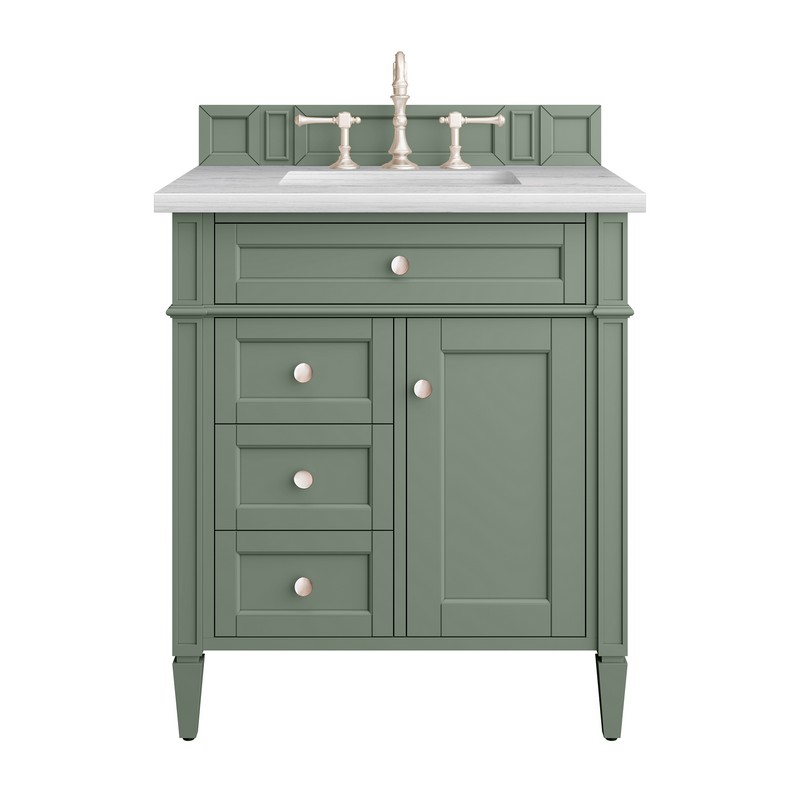JAMES MARTIN 650-V30-SC-3AF BRITTANY 30 INCH SMOKEY CELADON SINGLE SINK VANITY WITH 3 CM ARCTIC FALL TOP
