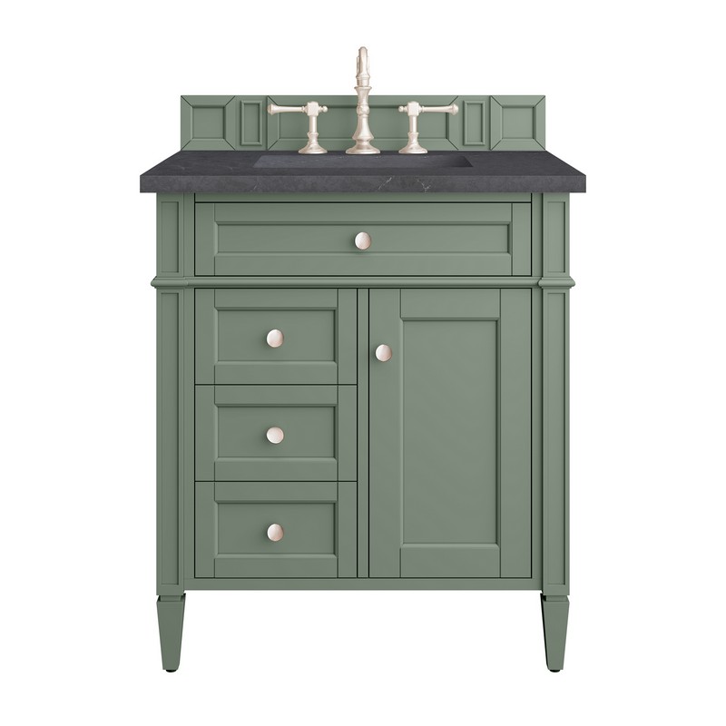JAMES MARTIN 650-V30-SC-3CSP BRITTANY 30 INCH SMOKEY CELADON SINGLE SINK VANITY WITH 3 CM CHARCOAL SOAPSTONE TOP
