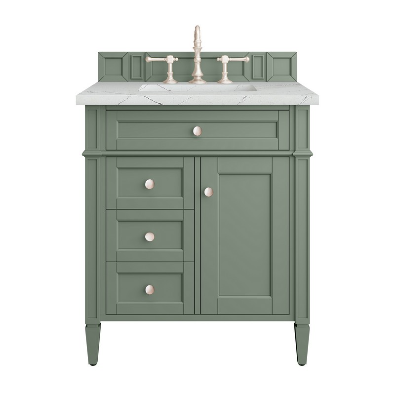 JAMES MARTIN 650-V30-SC-3ENC BRITTANY 30 INCH SMOKEY CELADON SINGLE SINK VANITY WITH 3 CM ETHEREAL NOCTIS TOP