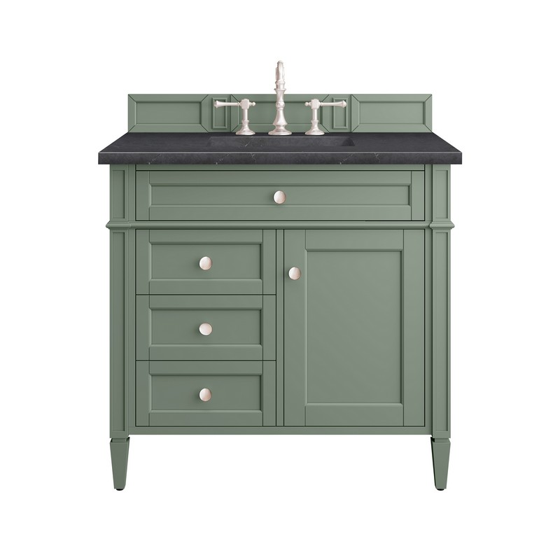 JAMES MARTIN 650-V36-SC-3CSP BRITTANY 36 INCH SMOKEY CELADON SINGLE SINK VANITY WITH 3 CM CHARCOAL SOAPSTONE TOP