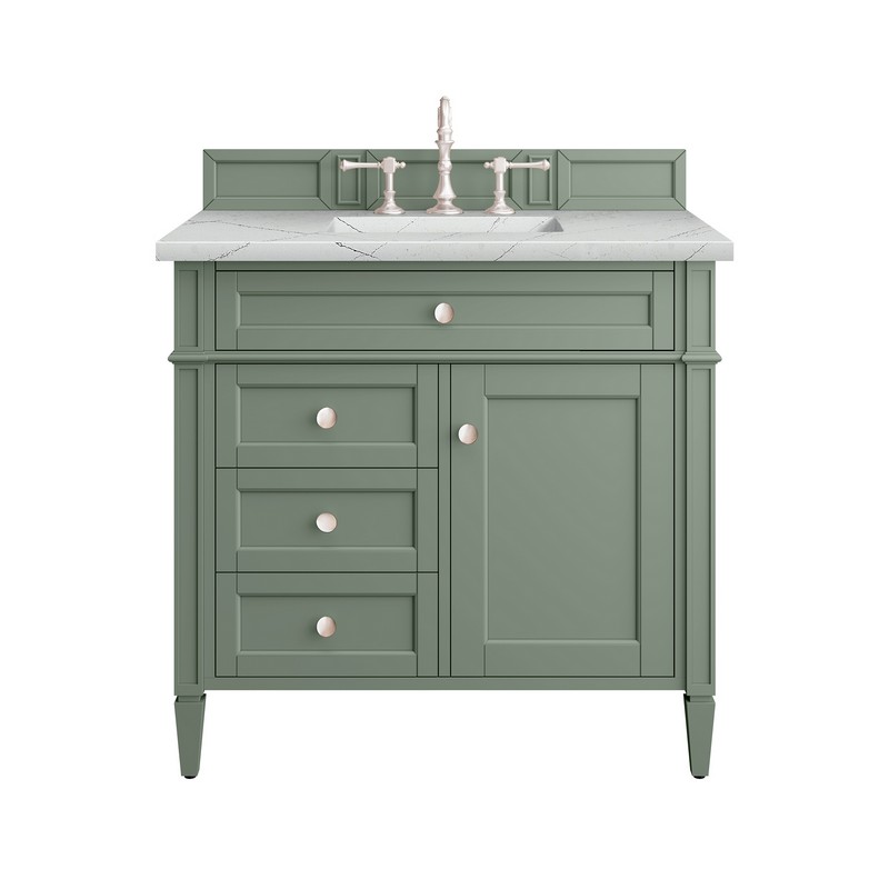 JAMES MARTIN 650-V36-SC-3ENC BRITTANY 36 INCH SMOKEY CELADON SINGLE SINK VANITY WITH 3 CM ETHEREAL NOCTIS TOP