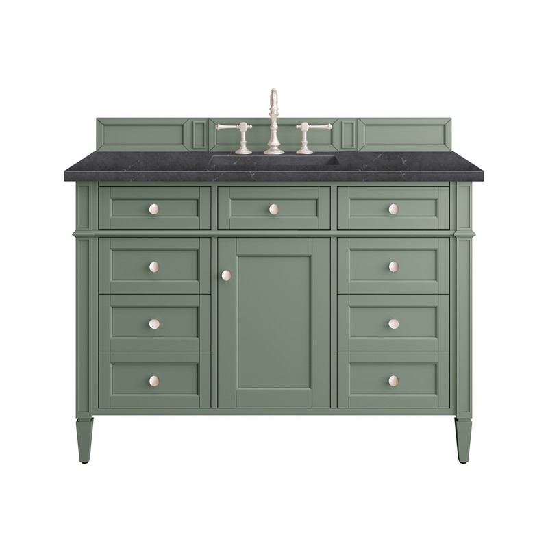JAMES MARTIN 650-V48-SC-3CSP BRITTANY 48 INCH SMOKEY CELADON SINGLE SINK VANITY WITH 3 CM CHARCOAL SOAPSTONE TOP