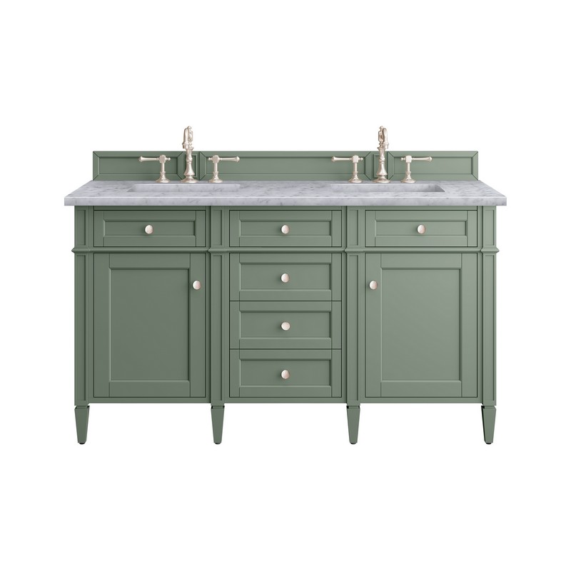 JAMES MARTIN 650-V60D-SC-3CAR BRITTANY 60 INCH SMOKEY CELADON DOUBLE SINK VANITY WITH 3 CM CARRARA MARBLE TOP
